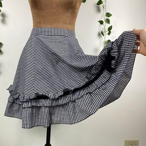 Black and white checkered mini flair skirt ruffle velvet bow dark alt emo preppy